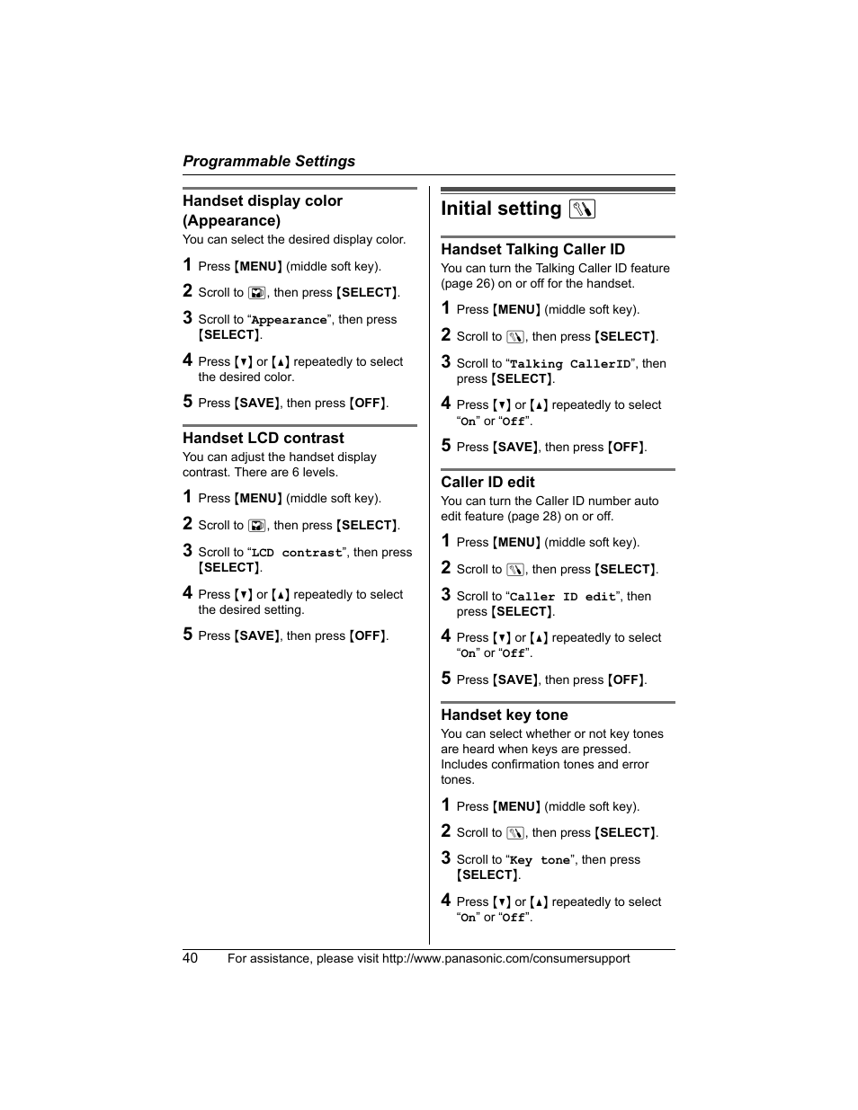 Initial setting, Initial setting n | Panasonic KX-TG5456 User Manual | Page 40 / 76
