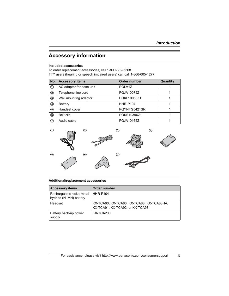 Introduction, Accessory information | Panasonic KX-TG5456 User Manual | Page 5 / 76