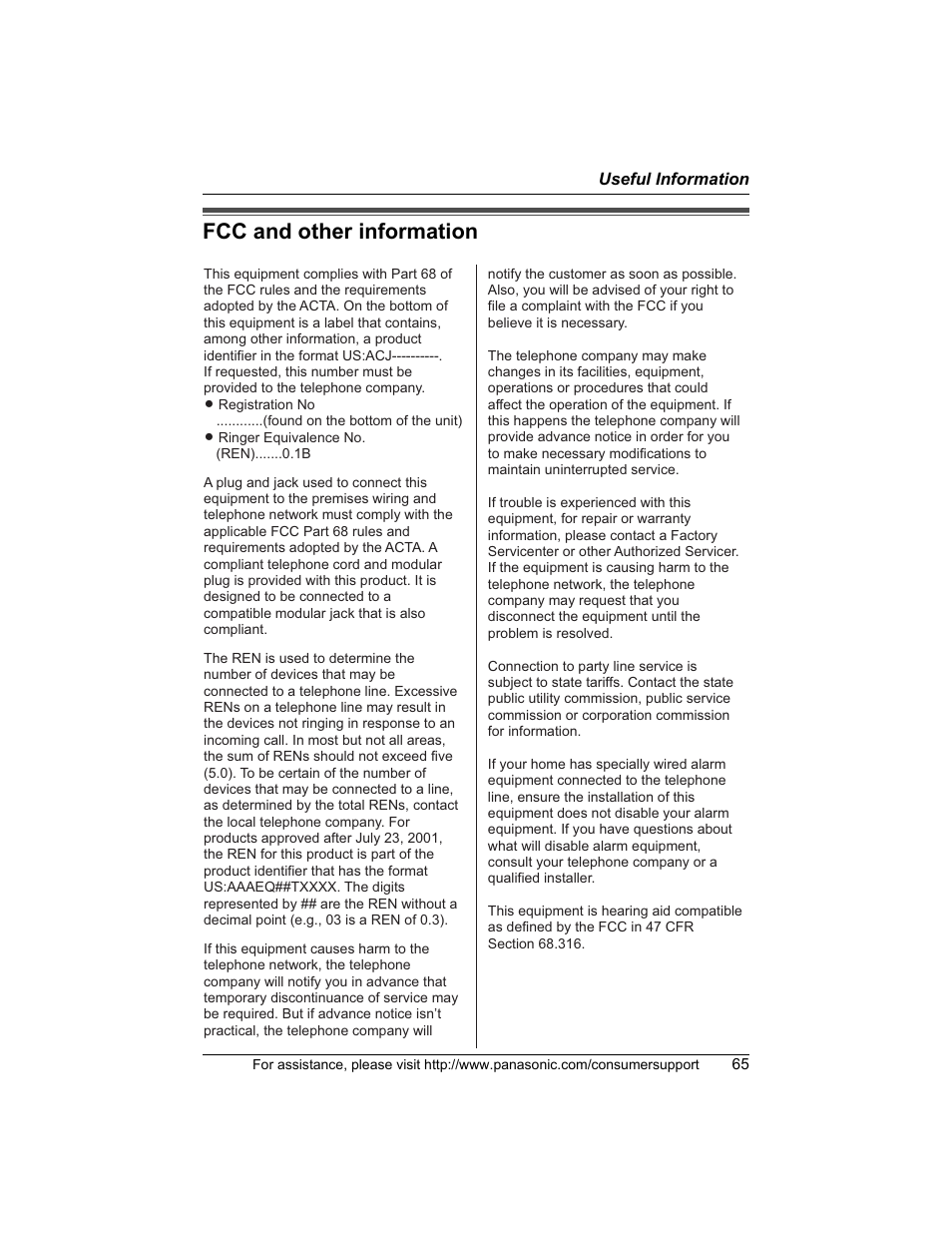 Fcc and other information | Panasonic KX-TG5456 User Manual | Page 65 / 76