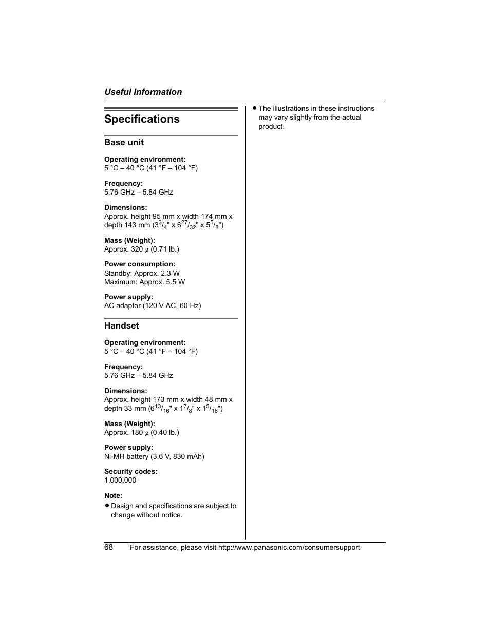 Specifications | Panasonic KX-TG5456 User Manual | Page 68 / 76