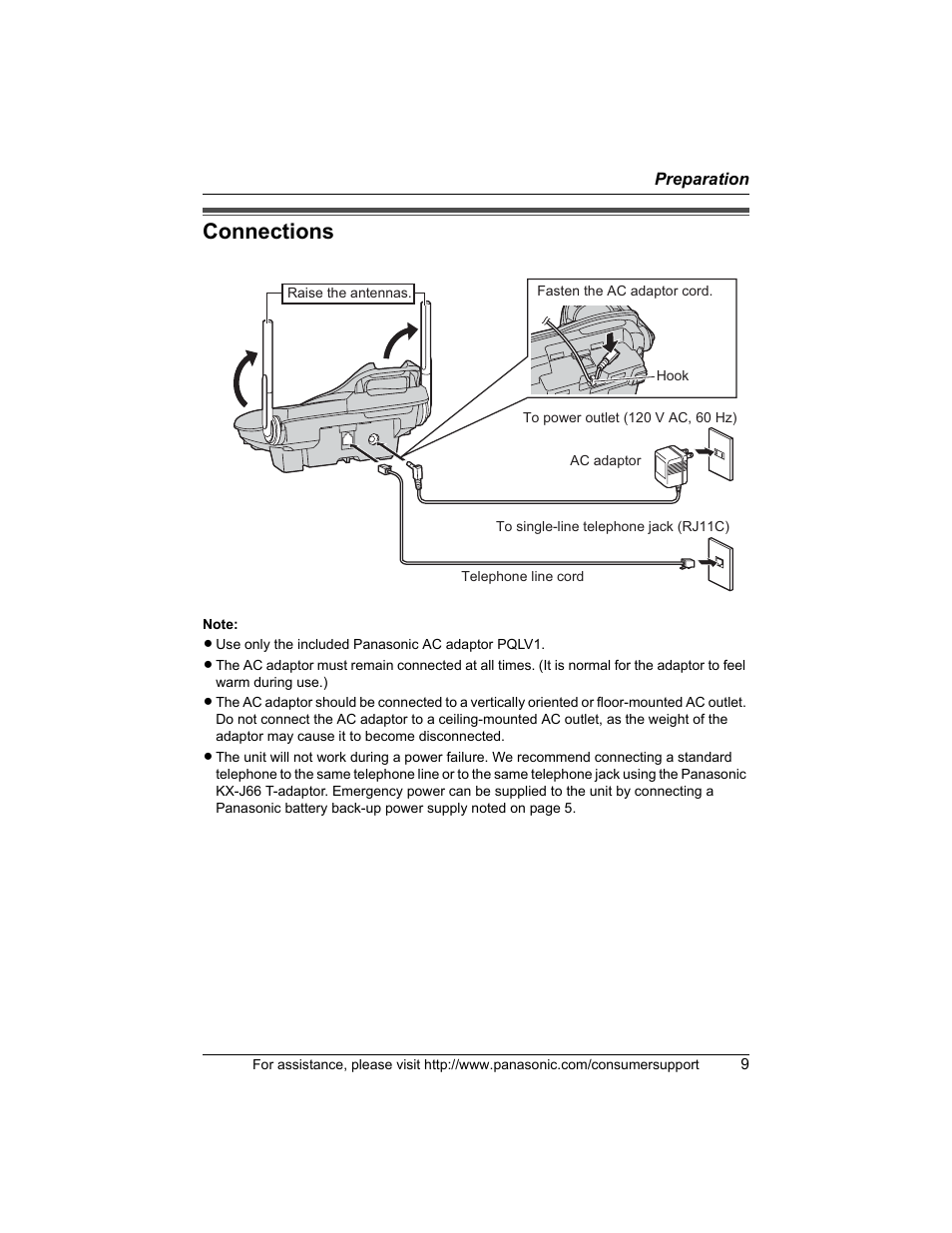 Preparation, Connections | Panasonic KX-TG5456 User Manual | Page 9 / 76