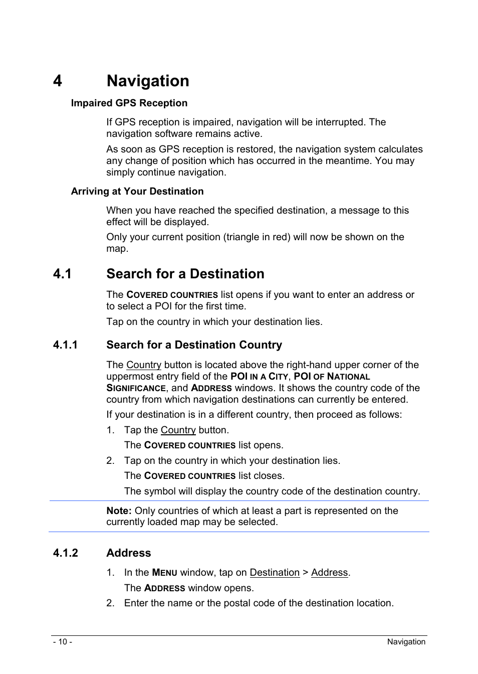 4 navigation, 1 search for a destination, 1 search for a destination country | 2 address, Options, Navigation, Search for a destination, Search for a destination country | Panasonic CN-GP50N User Manual | Page 10 / 39