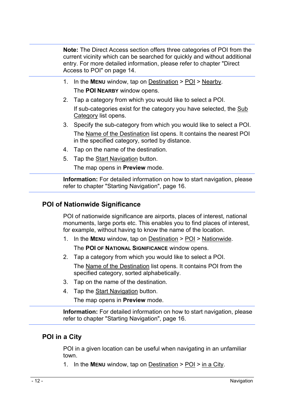 Point of interest (poi), Poi of nationwide significance, Poi in a city | Panasonic CN-GP50N User Manual | Page 12 / 39