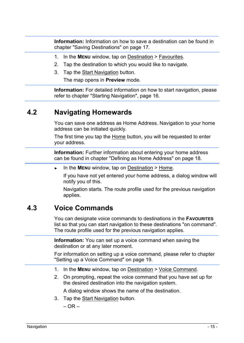 2 navigating homewards, 3 voice commands, Last destinations | Favourites | Panasonic CN-GP50N User Manual | Page 15 / 39