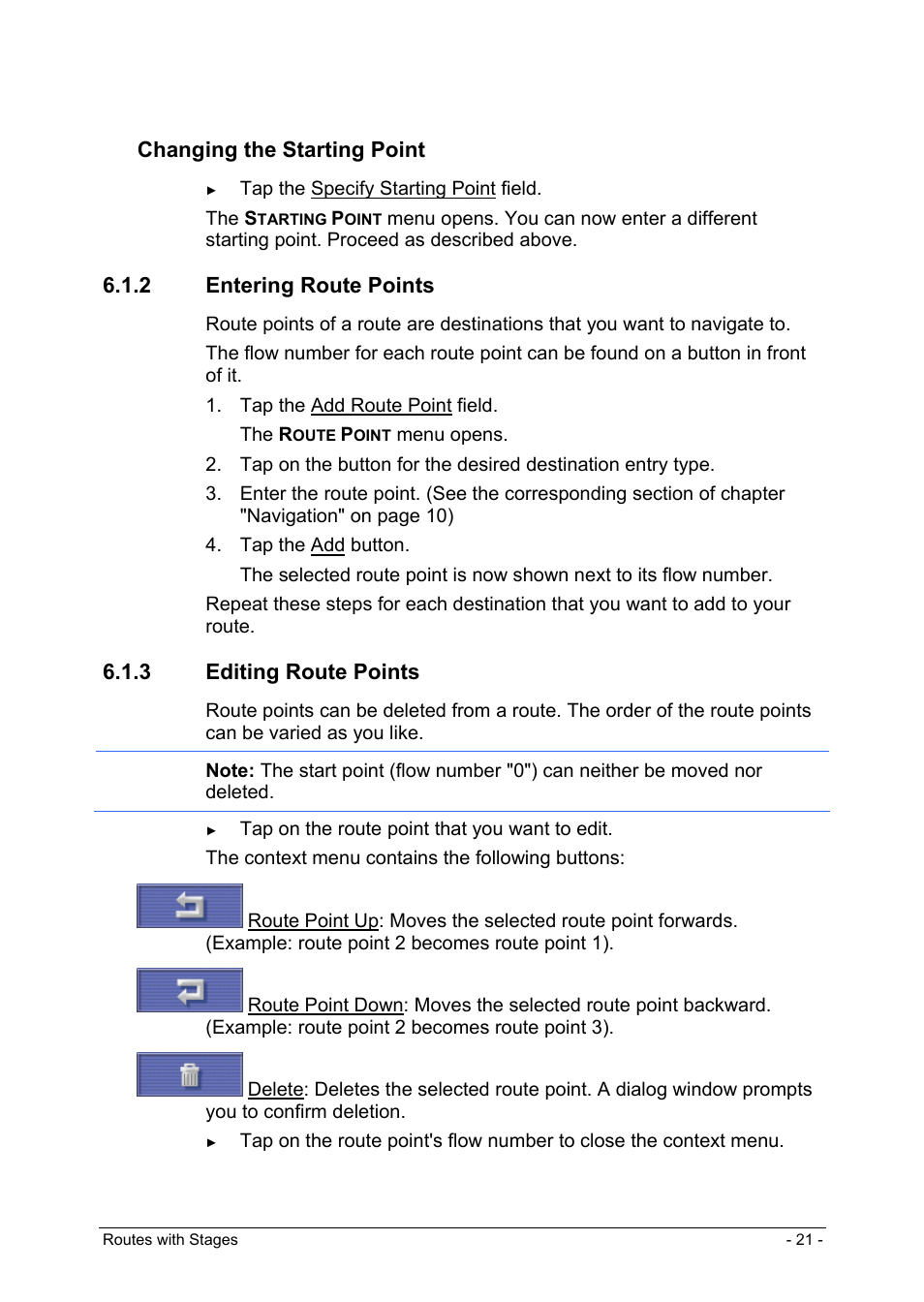 2 entering route points, 3 editing route points, Deleting favourites | Routes with stages, Route planning, Entering the starting point, Changing the starting point | Panasonic CN-GP50N User Manual | Page 21 / 39