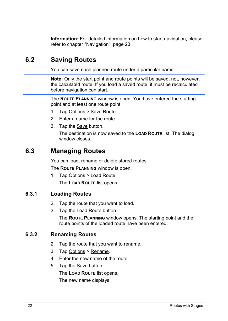 2 saving routes, 3 managing routes, 1 loading routes | 2 renaming routes, Entering route points, Editing route points | Panasonic CN-GP50N User Manual | Page 22 / 39