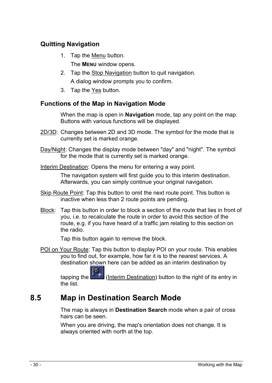 5 map in destination search mode, Map in navigation mode, Map in destination search mode | Panasonic CN-GP50N User Manual | Page 30 / 39