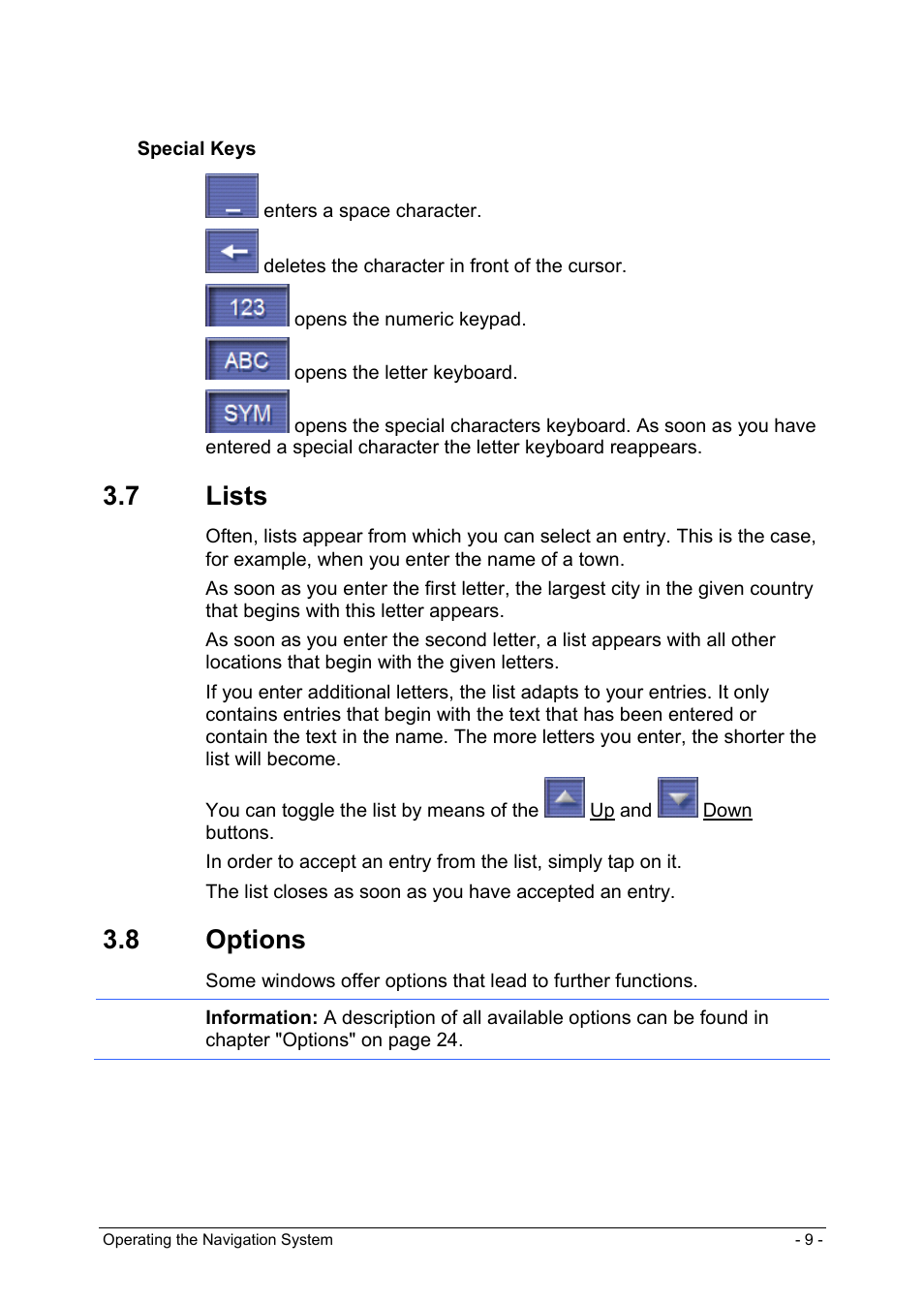 7 lists, 8 options, Software keyboard | Lists | Panasonic CN-GP50N User Manual | Page 9 / 39