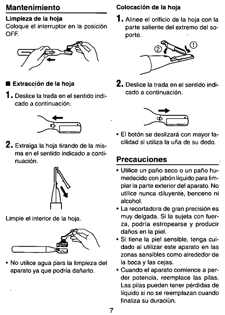 Mantenimiento | Panasonic ES107 User Manual | Page 8 / 12