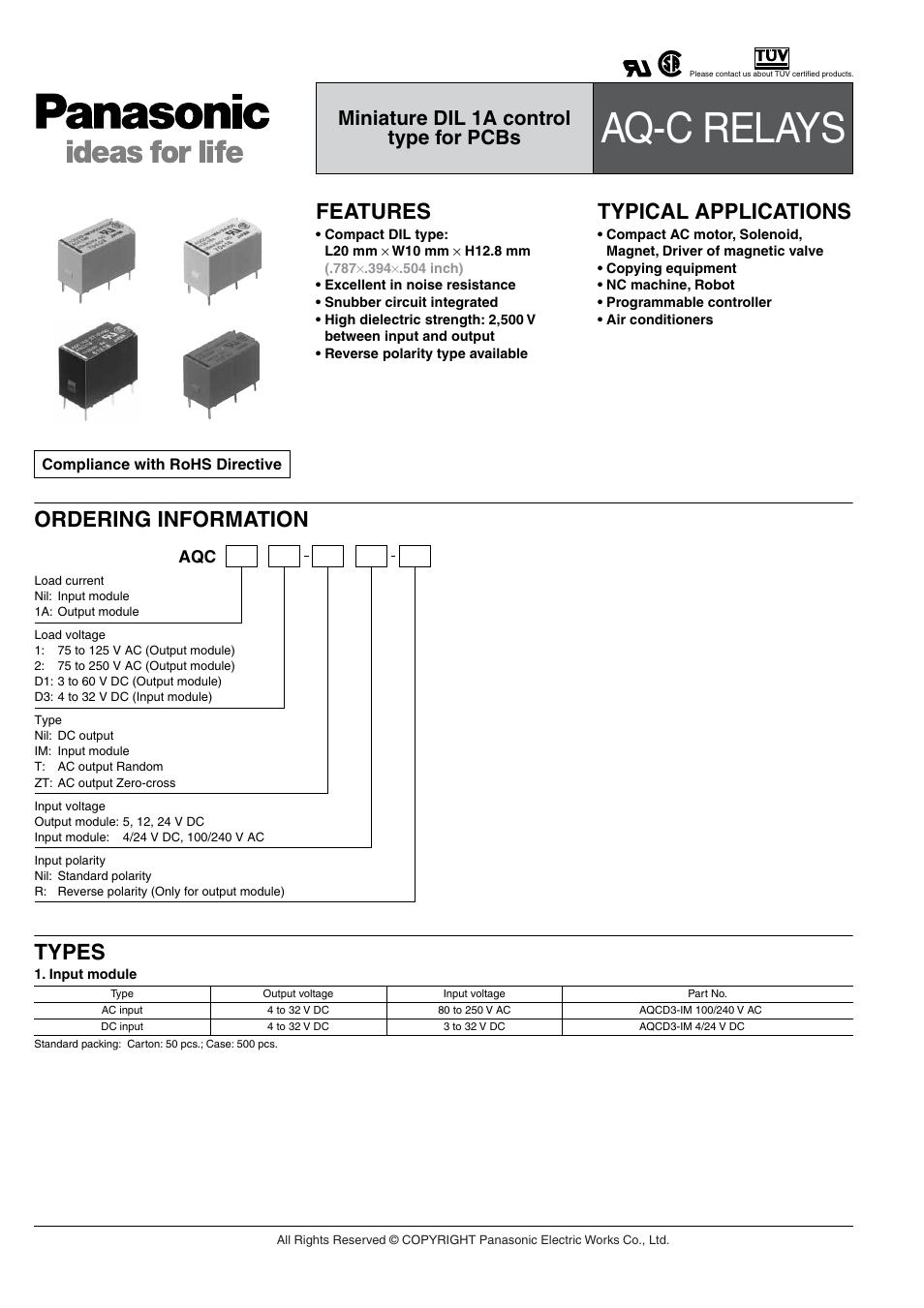 Panasonic AQ-C Relays User Manual | 5 pages