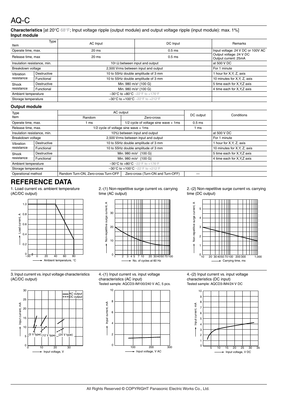 Aq-c, Reference data | Panasonic AQ-C Relays User Manual | Page 3 / 5