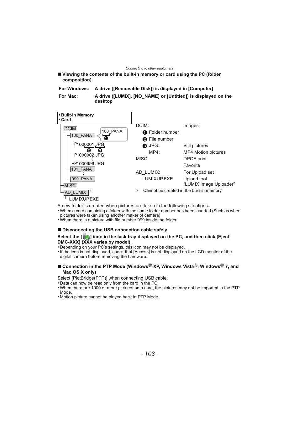 Disconnecting the usb connection cable safely, P103) | Panasonic DMC-SZ02 User Manual | Page 103 / 128