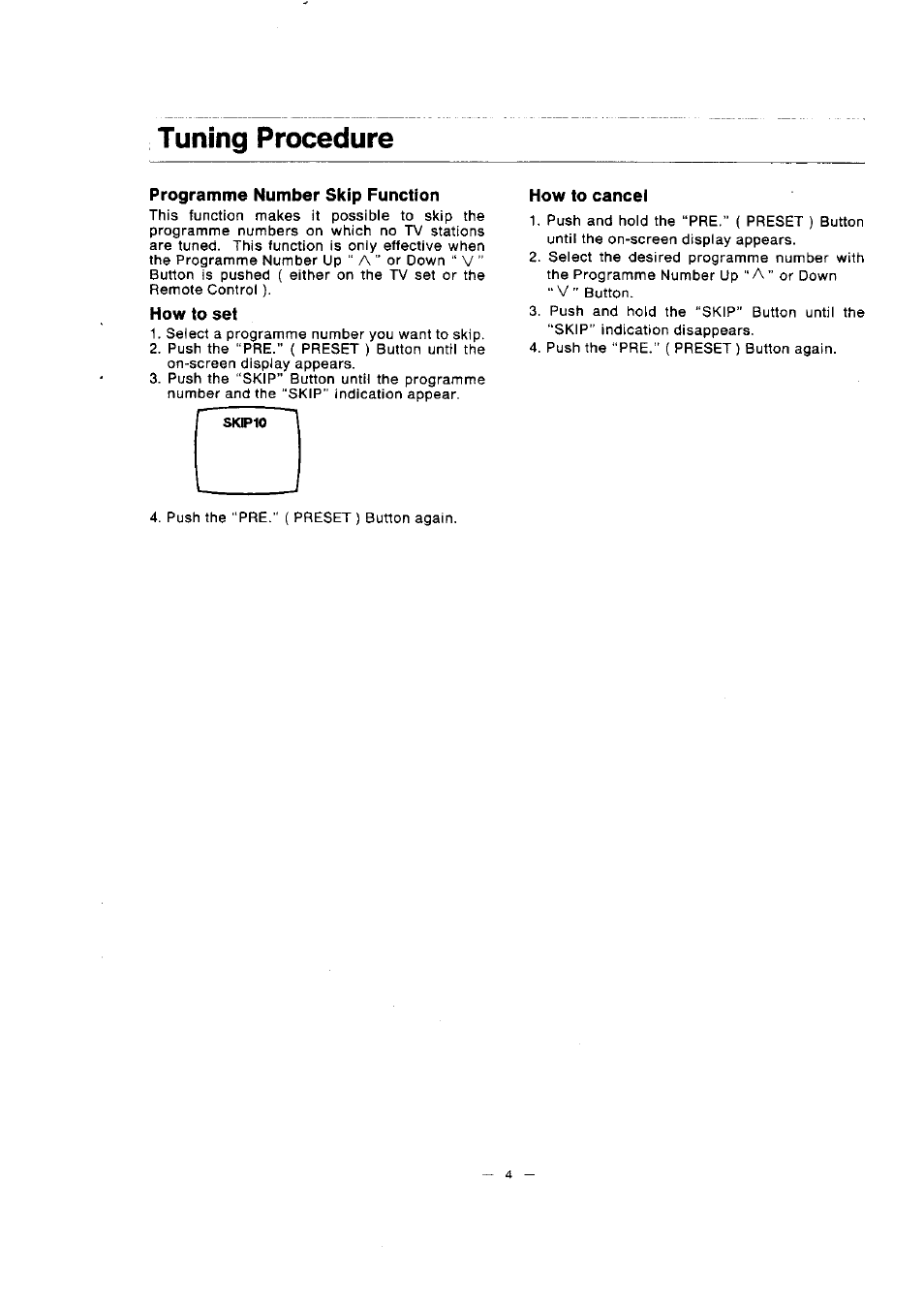 Tuning procedure, Programme number skip function, How to set | How to cancel | Panasonic TC-1471AR User Manual | Page 5 / 9