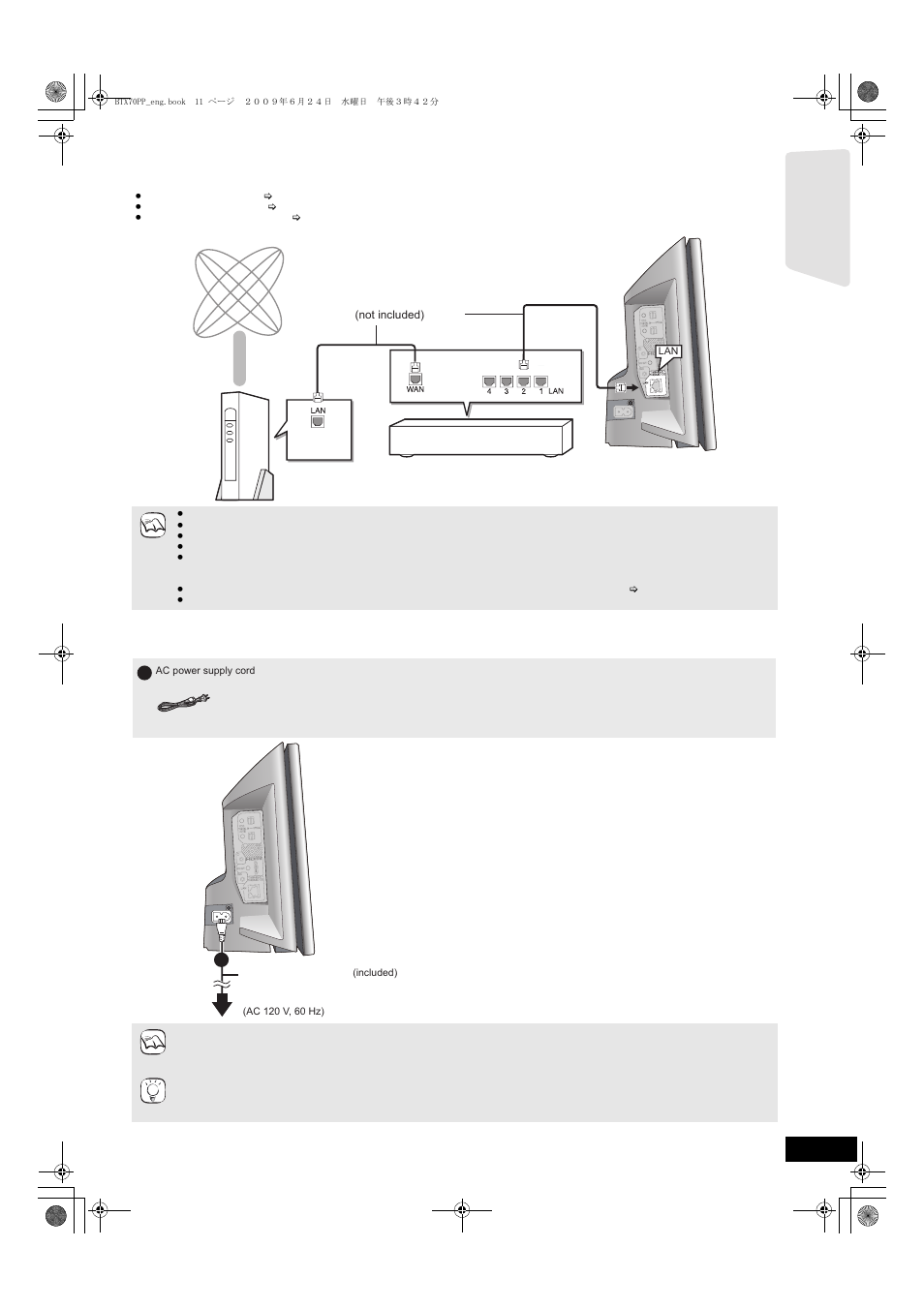 Broadband network connections, Ac power supply cord connection | Panasonic SC-BTX70 User Manual | Page 11 / 56