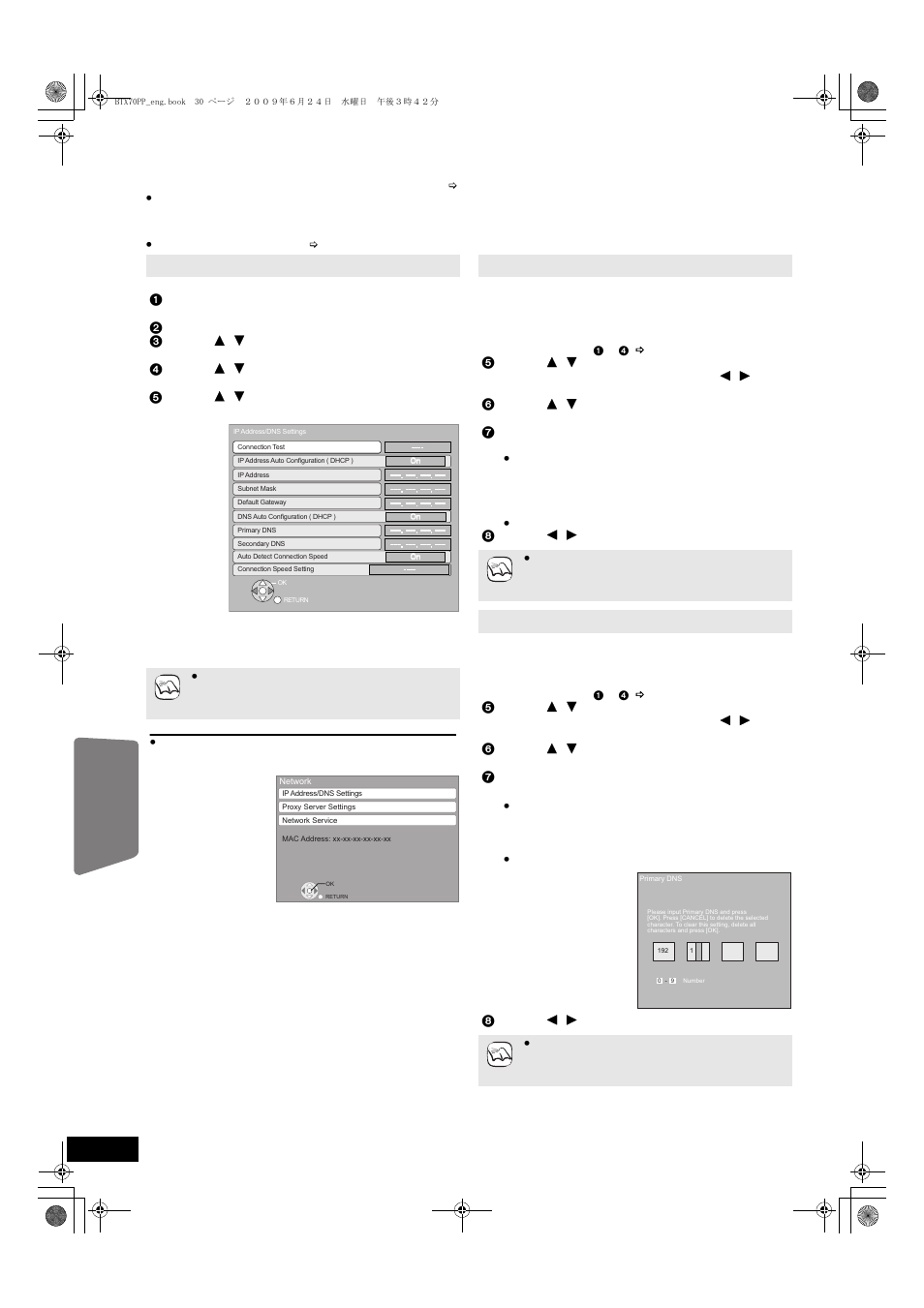 Network settings, Advanced operations | Panasonic SC-BTX70 User Manual | Page 30 / 56