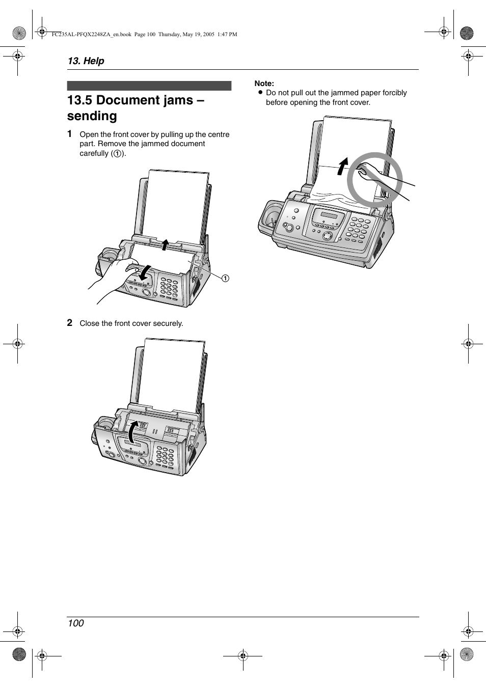 5 document jams – sending, Document jams – sending, 5 document jams – sending | Panasonic KX-FC231NZ User Manual | Page 102 / 114