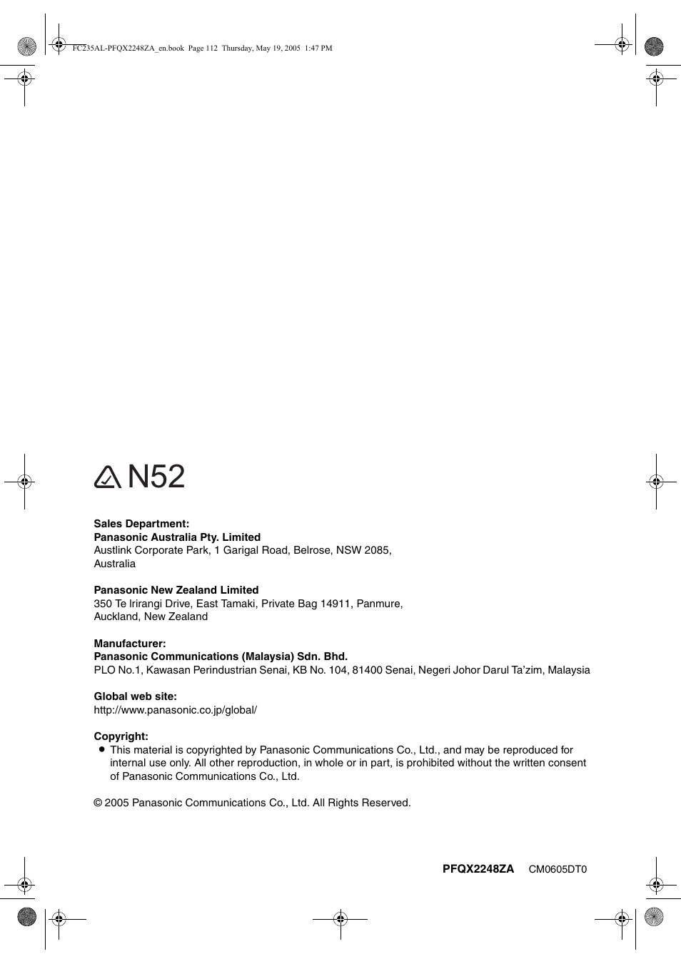 Panasonic KX-FC231NZ User Manual | Page 114 / 114