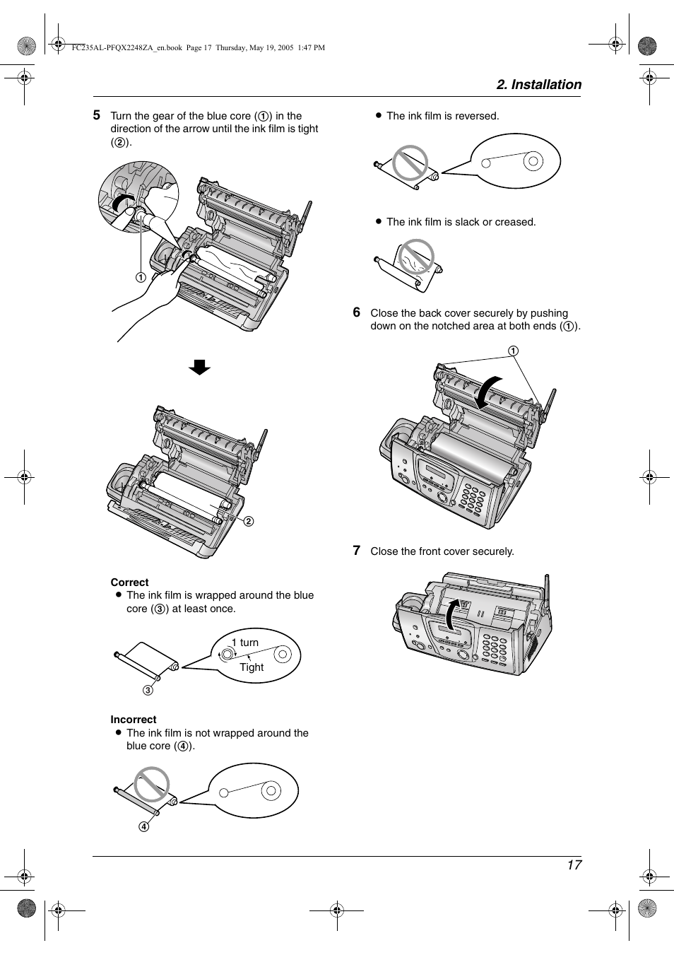 Installation 17 5 | Panasonic KX-FC231NZ User Manual | Page 19 / 114