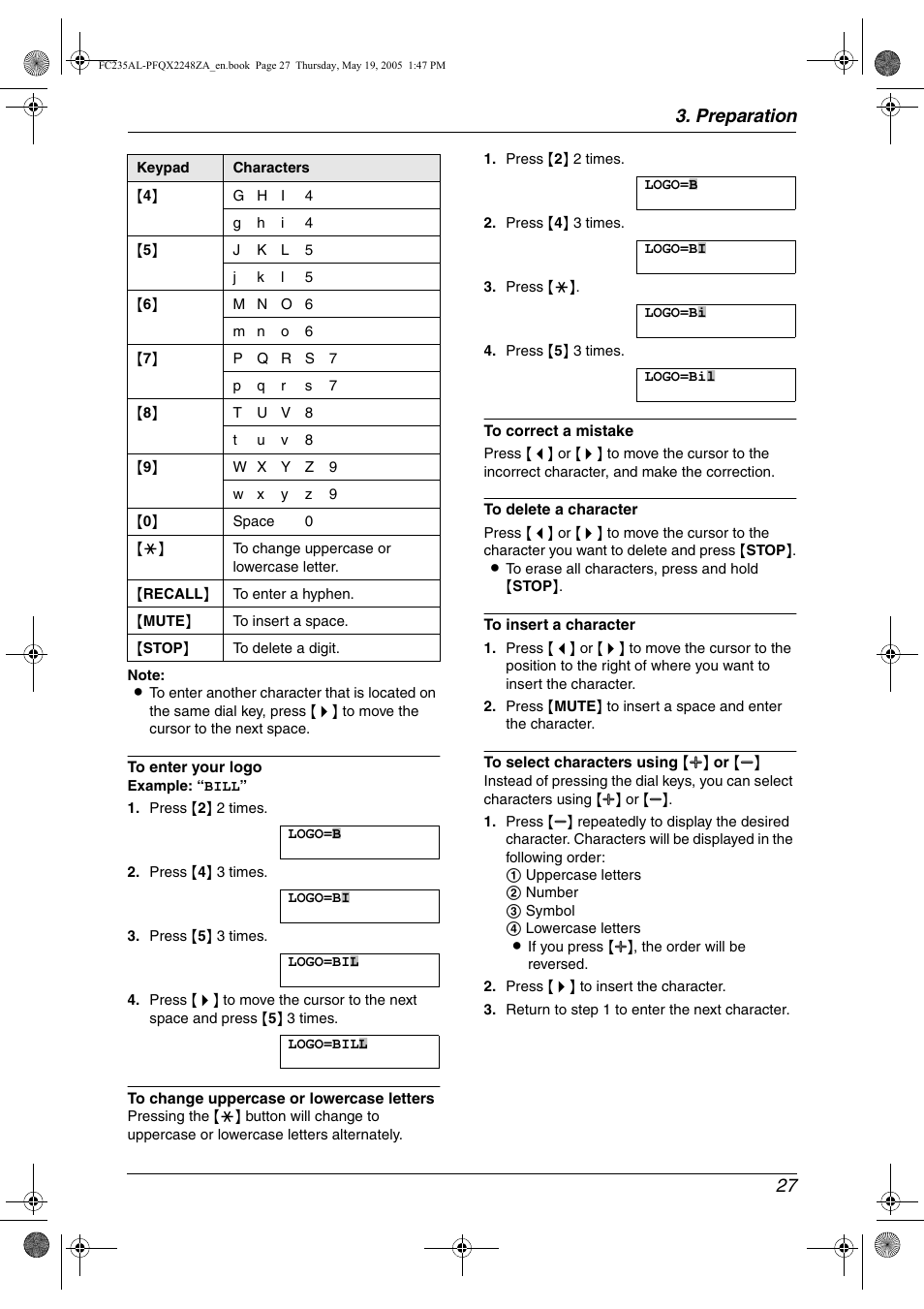 Preparation 27 | Panasonic KX-FC231NZ User Manual | Page 29 / 114