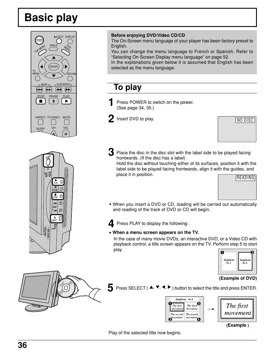 Basic play | Panasonic TC 11LV1 User Manual | Page 36 / 60