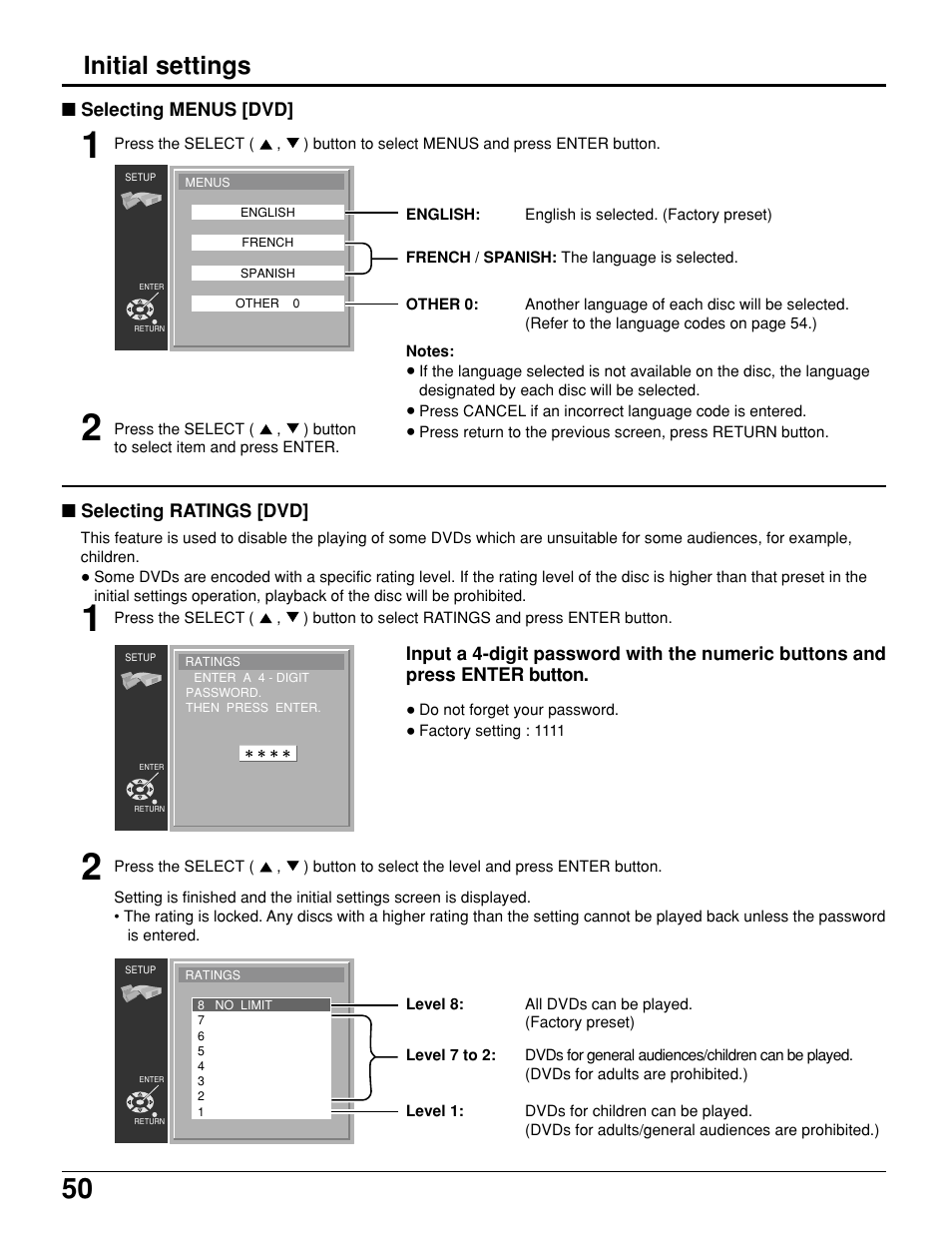 Initial settings | Panasonic TC 11LV1 User Manual | Page 50 / 60