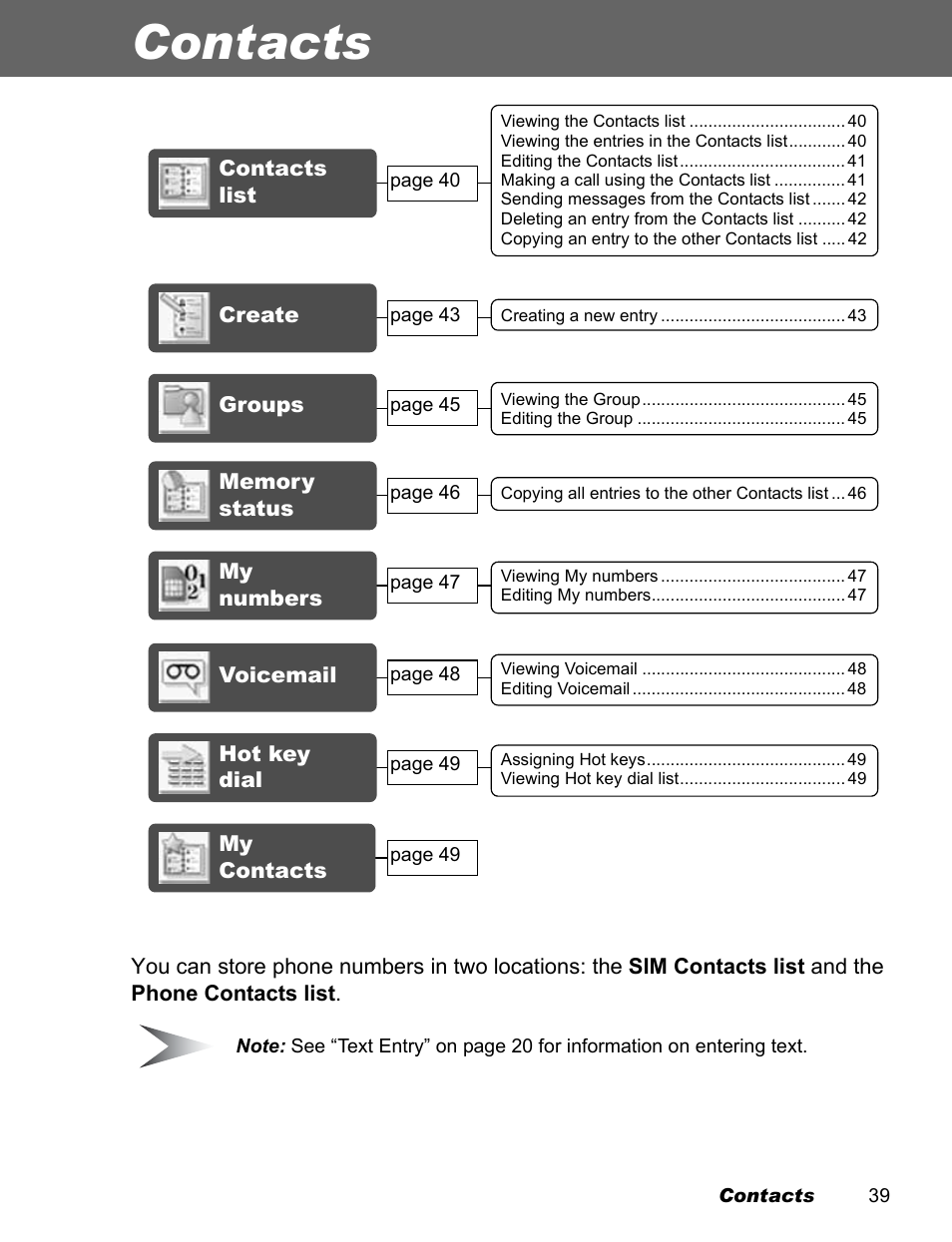 Contacts | Panasonic EB-X100 User Manual | Page 41 / 109