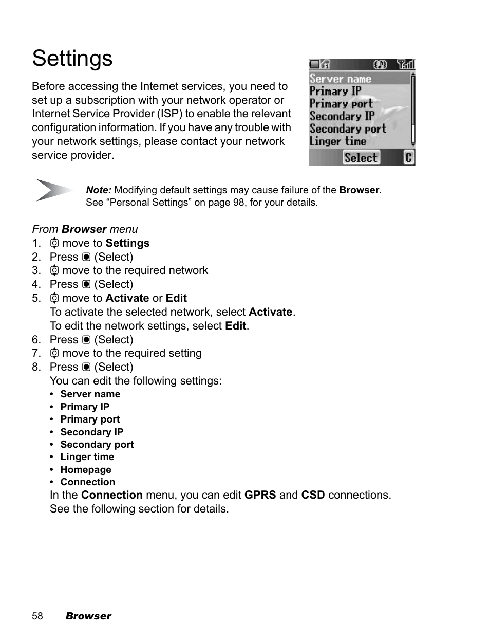 Settings | Panasonic EB-X100 User Manual | Page 60 / 109