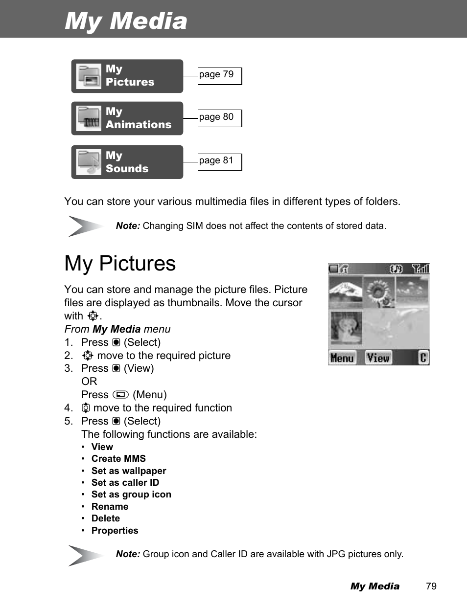 My media, My pictures | Panasonic EB-X100 User Manual | Page 81 / 109