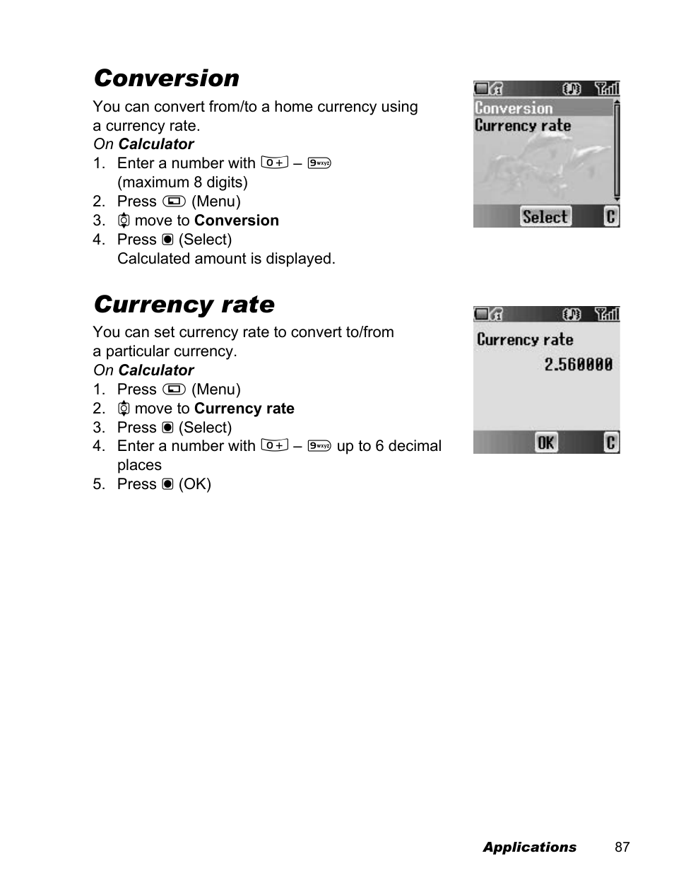 Conversion, Currency rate | Panasonic EB-X100 User Manual | Page 89 / 109