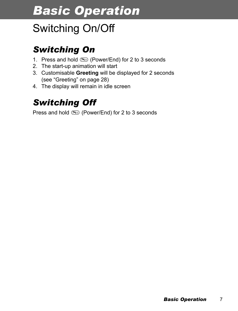 Basic operation, Switching on/off, Switching on | Switching off | Panasonic EB-X100 User Manual | Page 9 / 109