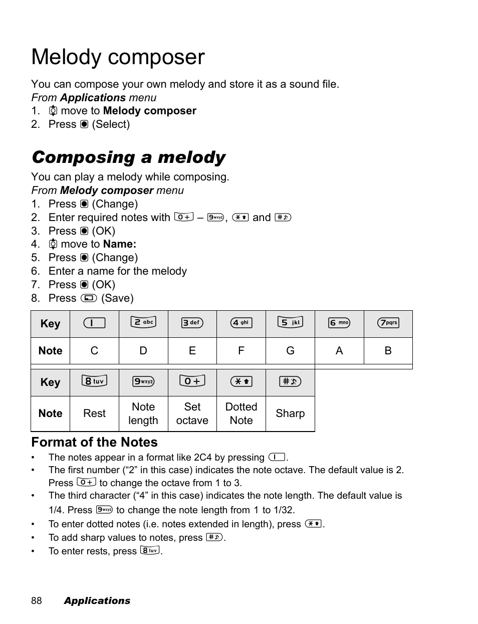 Melody composer, Composing a melody | Panasonic EB-X100 User Manual | Page 90 / 109