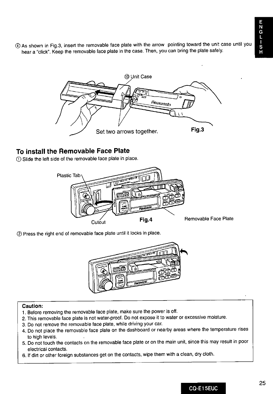 Caution | Panasonic CQE15EUC User Manual | Page 25 / 76