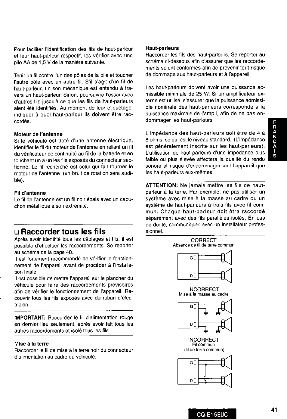 Raccorder tous les fils | Panasonic CQE15EUC User Manual | Page 41 / 76