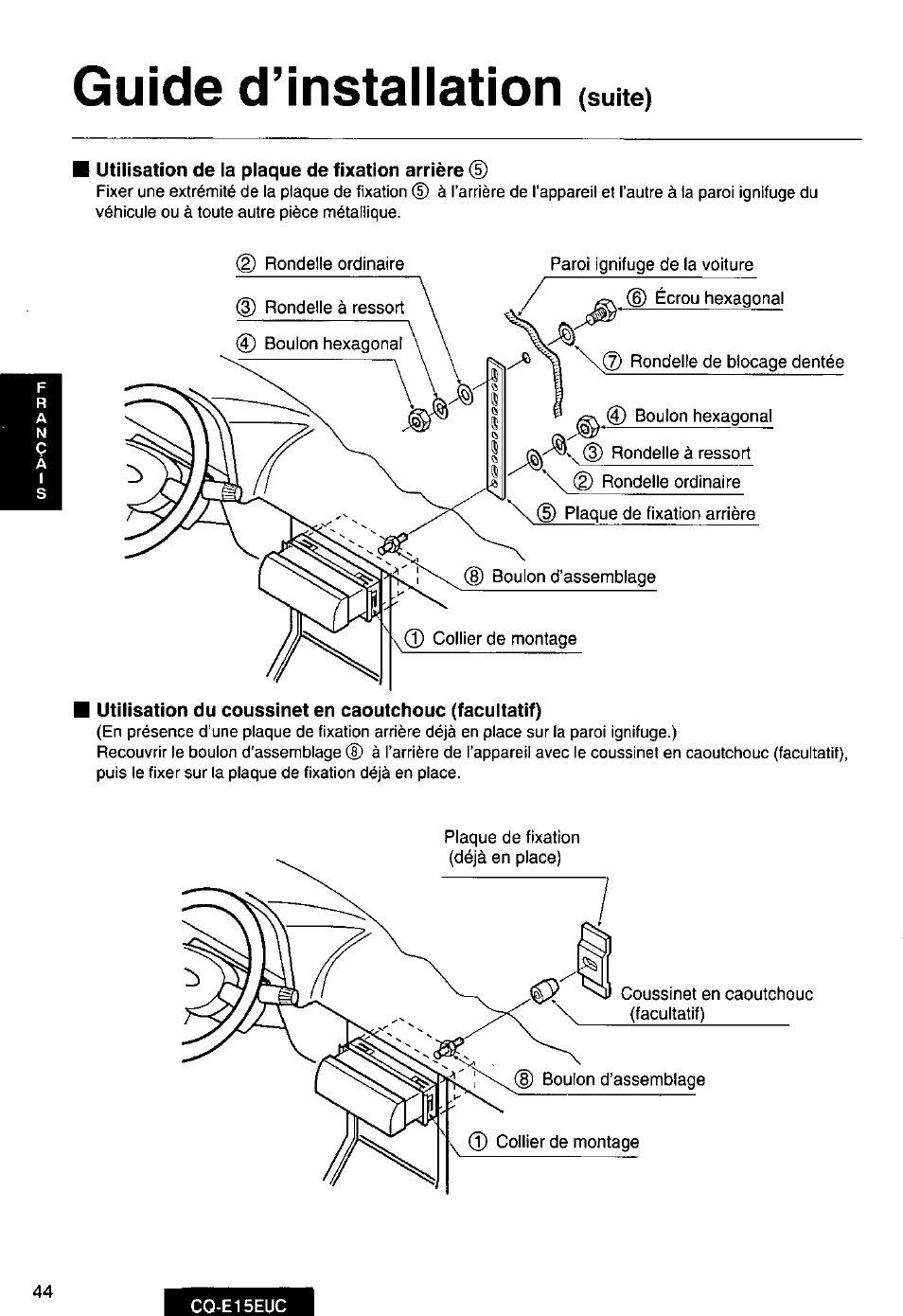 Guide d’installation | Panasonic CQE15EUC User Manual | Page 44 / 76