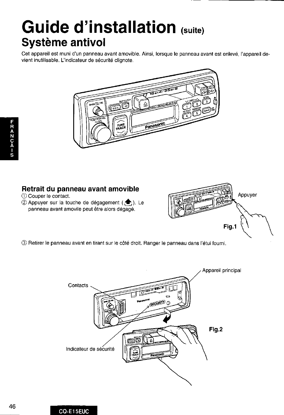 Système antivol, Guide d’installation | Panasonic CQE15EUC User Manual | Page 46 / 76