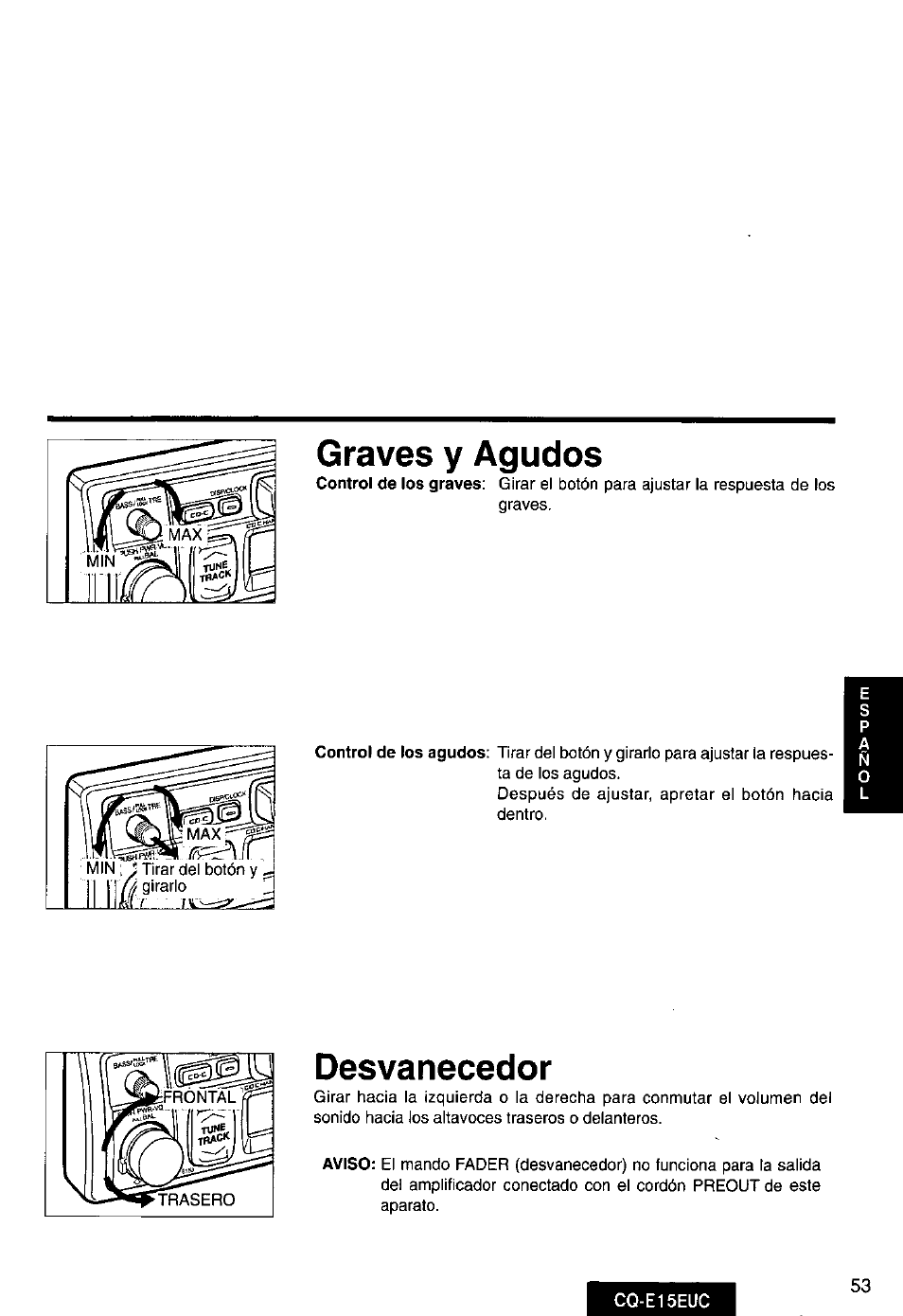 Graves y agudos, Desvanecedor | Panasonic CQE15EUC User Manual | Page 53 / 76