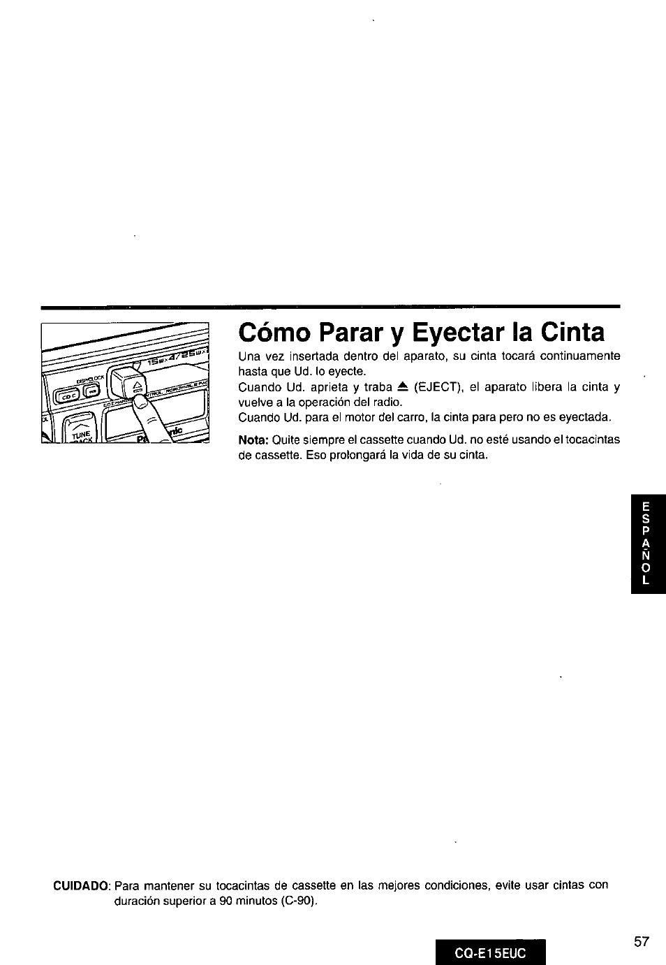 Cómo parar y eyectar la cinta | Panasonic CQE15EUC User Manual | Page 57 / 76
