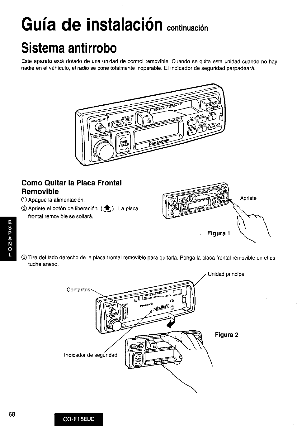 Sistema antirrobo, Guía de instalación | Panasonic CQE15EUC User Manual | Page 68 / 76
