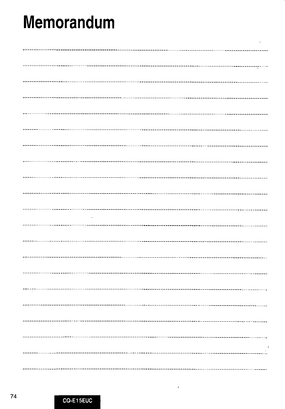 Memorandum | Panasonic CQE15EUC User Manual | Page 74 / 76