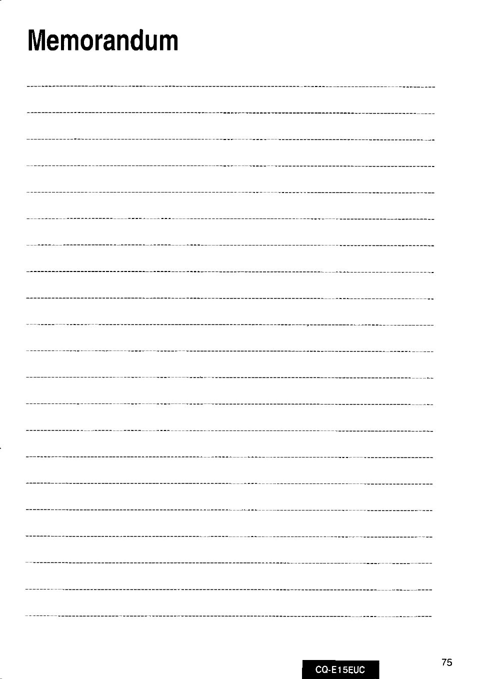 Memorandum | Panasonic CQE15EUC User Manual | Page 75 / 76