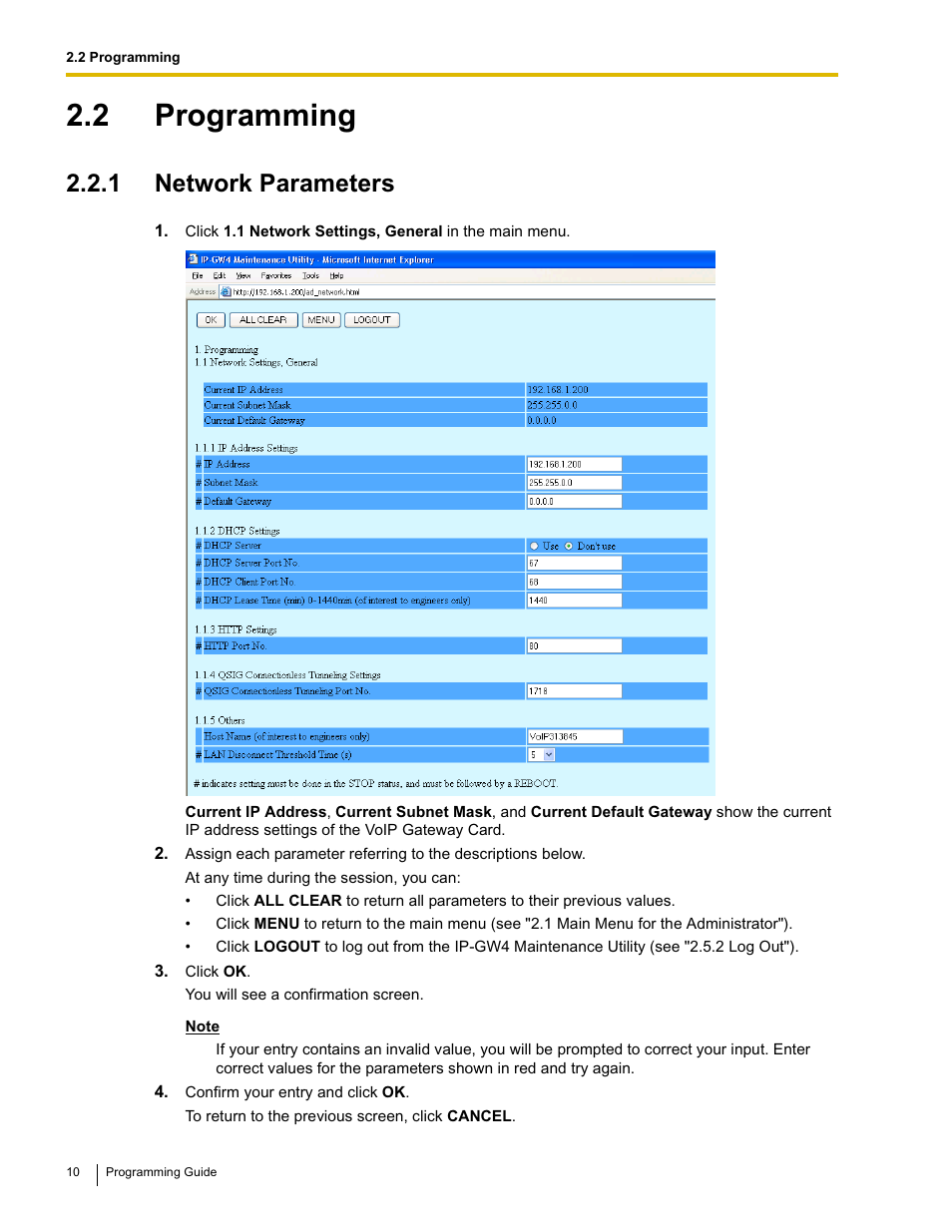 2 programming, 1 network parameters | Panasonic KX-TDA0484 User Manual | Page 10 / 68
