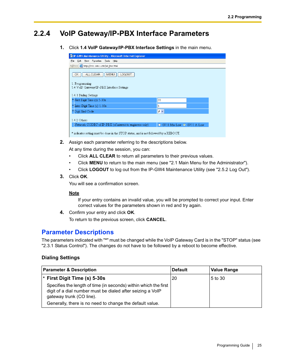 4 voip gateway/ip-pbx interface parameters, Parameter descriptions | Panasonic KX-TDA0484 User Manual | Page 25 / 68