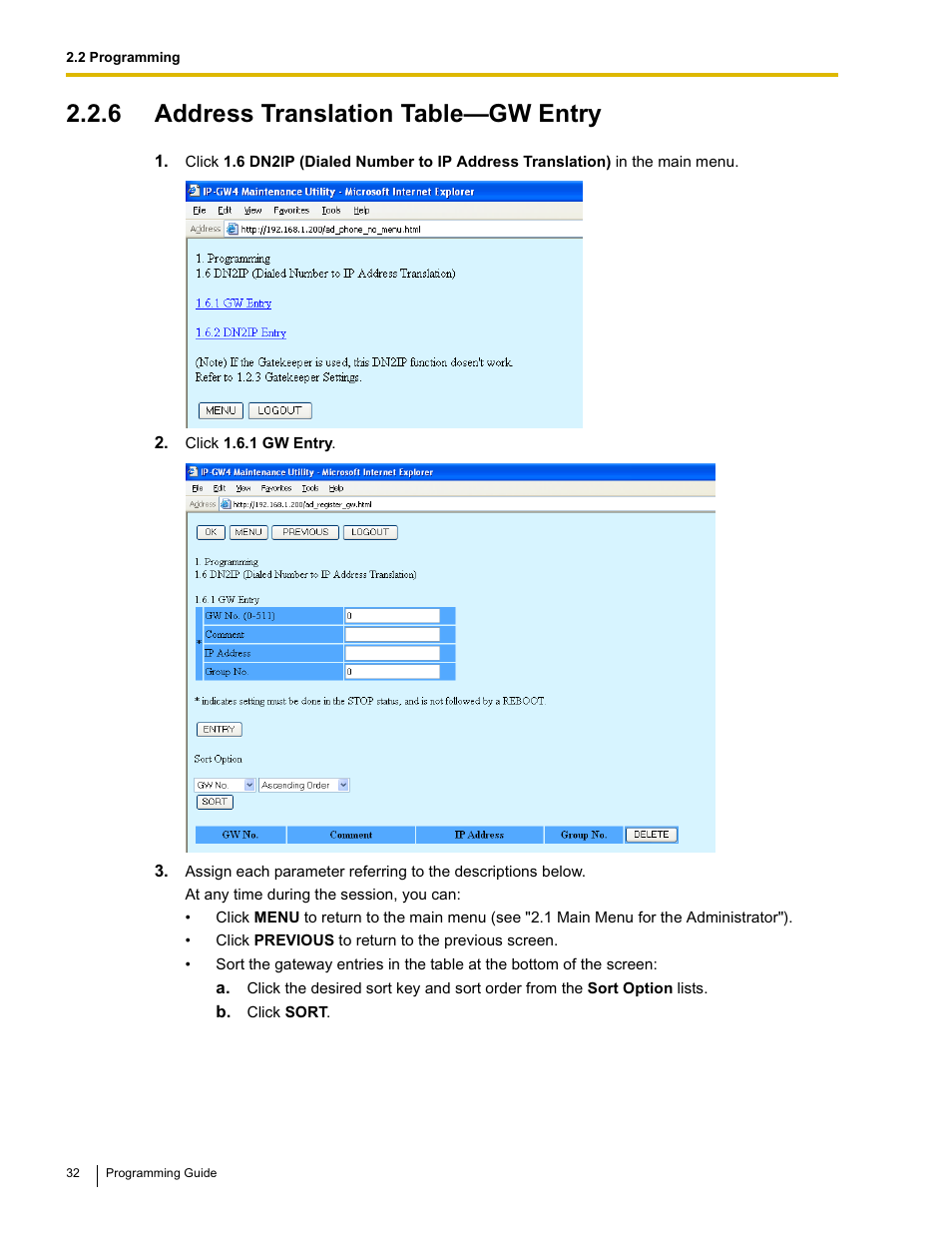 6 address translation table-gw entry, 6 address translation table—gw entry | Panasonic KX-TDA0484 User Manual | Page 32 / 68