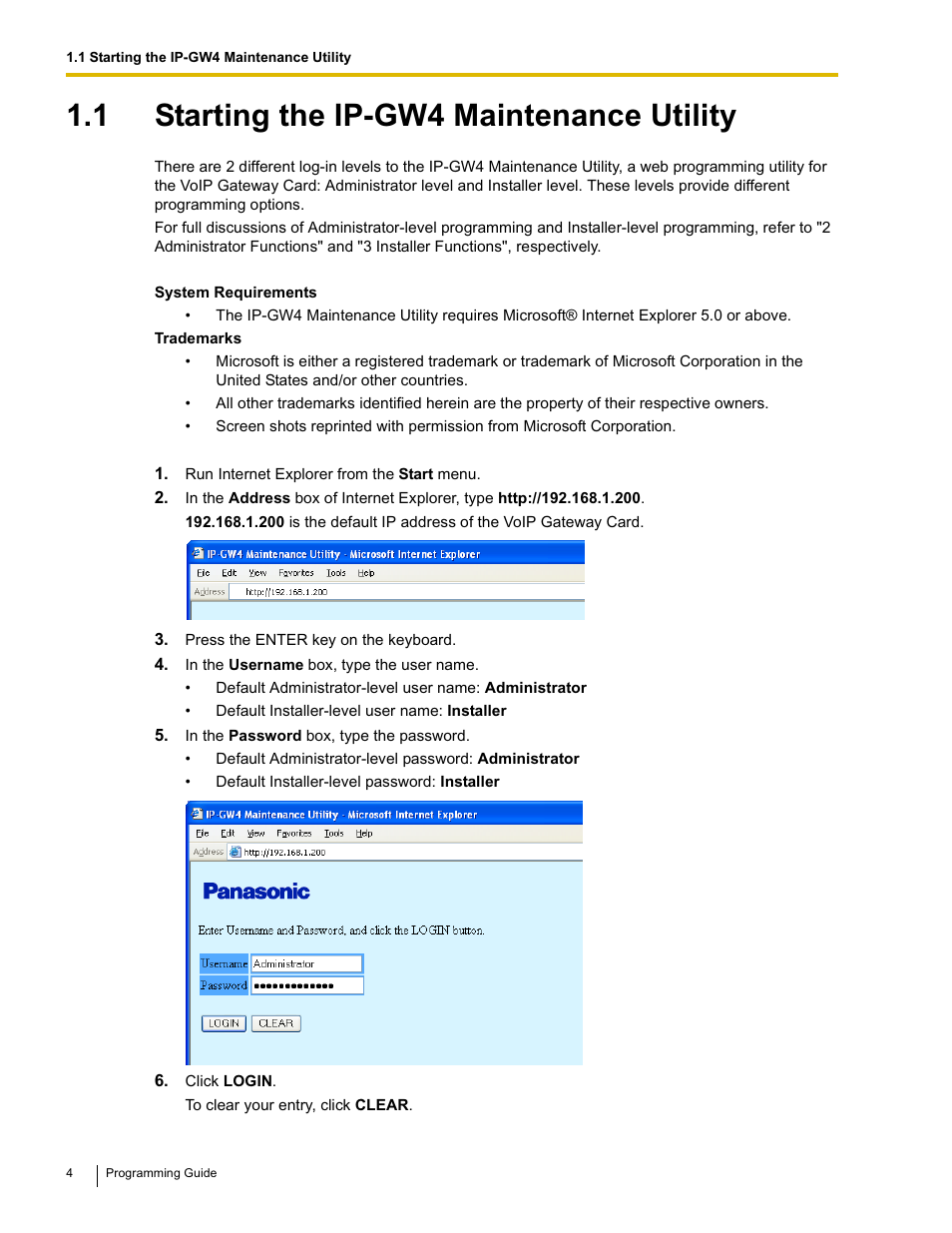 1 starting the ip-gw4 maintenance utility | Panasonic KX-TDA0484 User Manual | Page 4 / 68