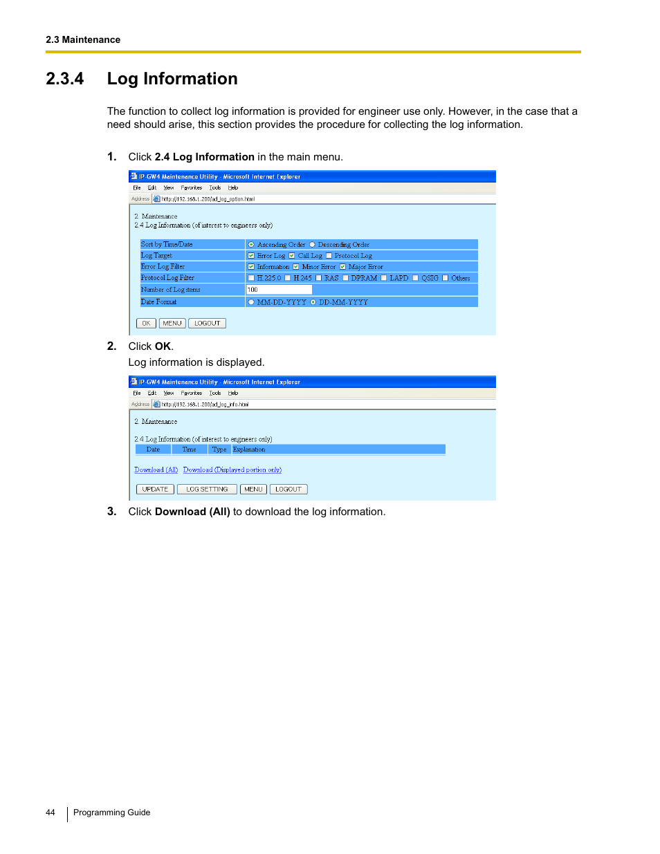 4 log information | Panasonic KX-TDA0484 User Manual | Page 44 / 68