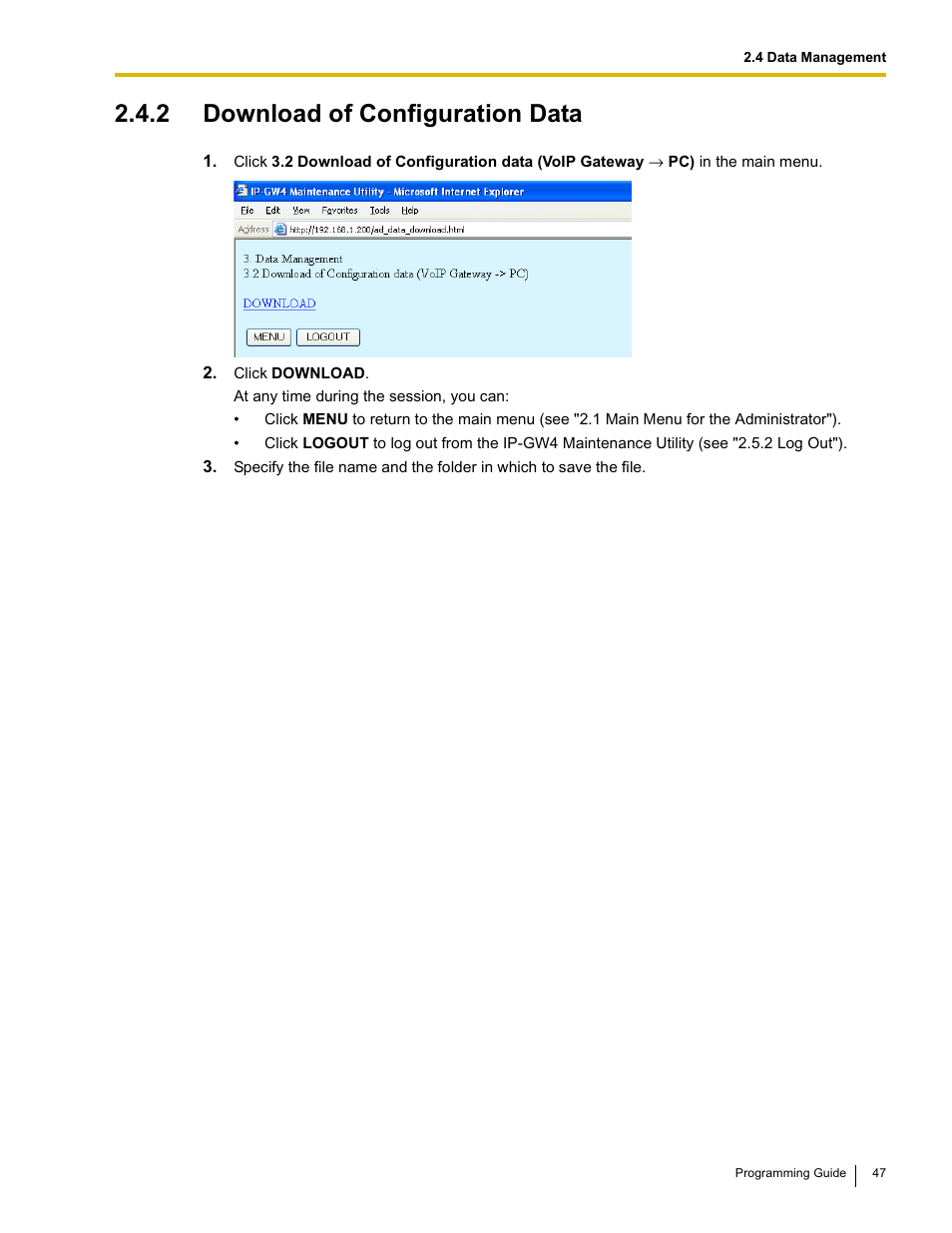 2 download of configuration data | Panasonic KX-TDA0484 User Manual | Page 47 / 68