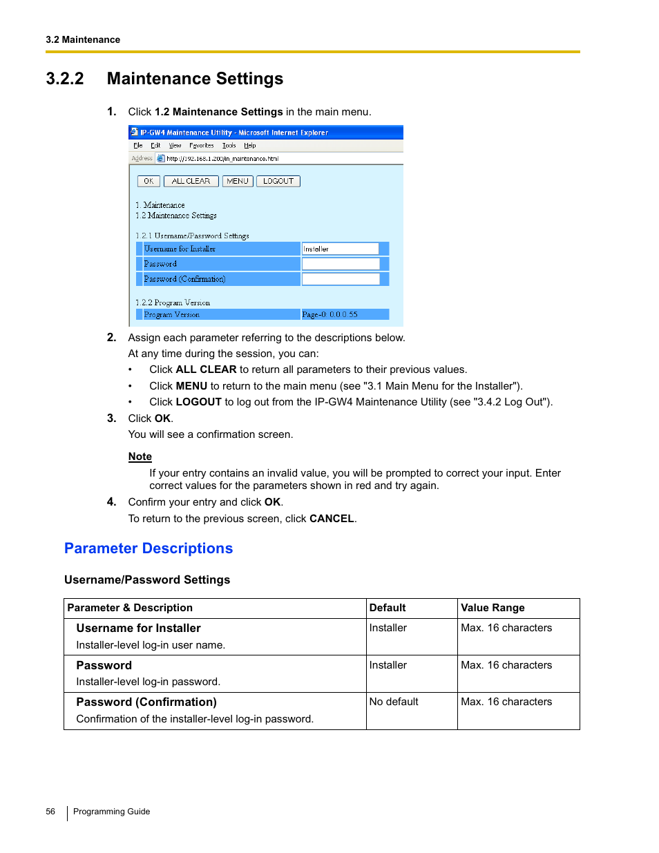2 maintenance settings, Parameter descriptions | Panasonic KX-TDA0484 User Manual | Page 56 / 68
