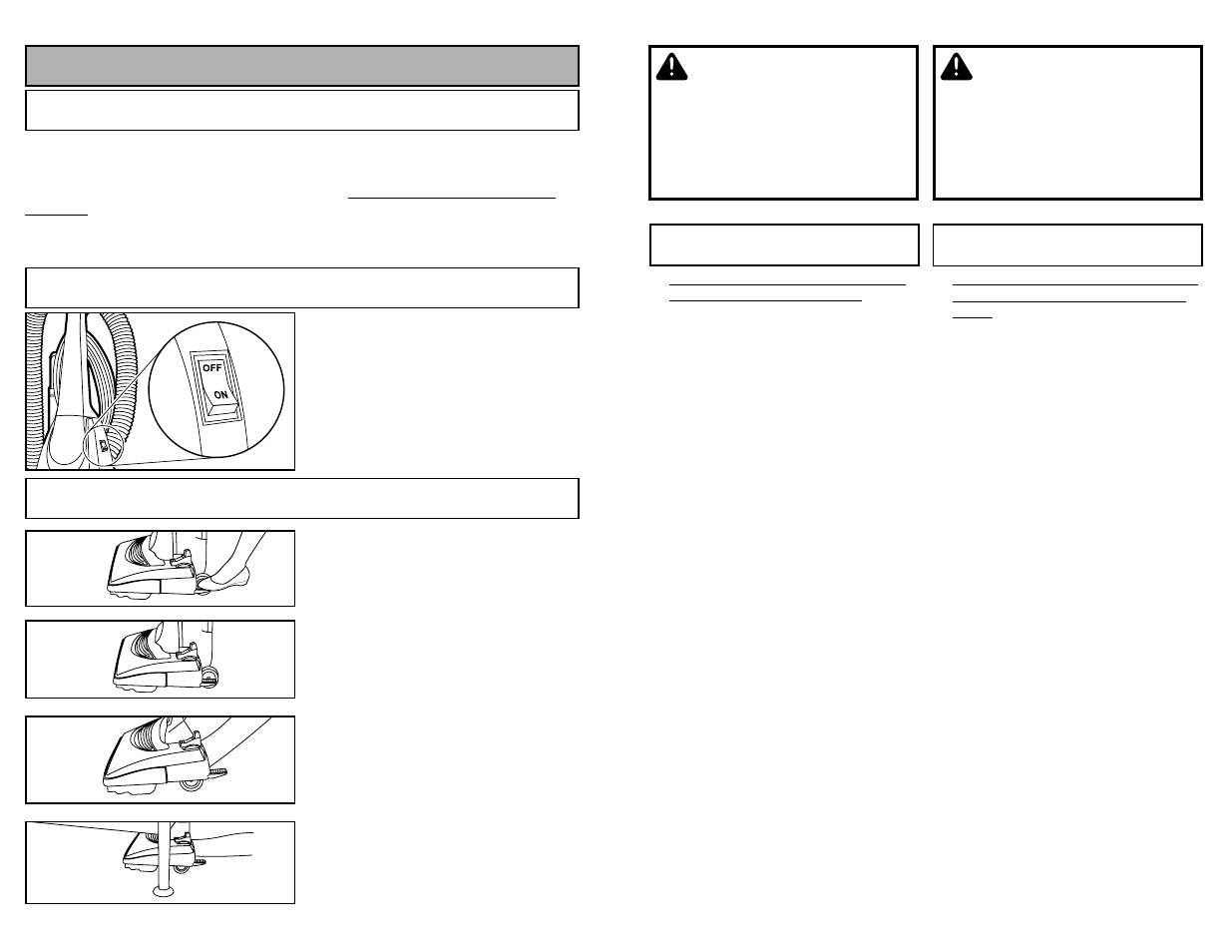 To operate cleaner, Power cord, On-off switch | Handle adjustments, Avertissement, Advertencia | Panasonic MC-V5745 User Manual | Page 20 / 48