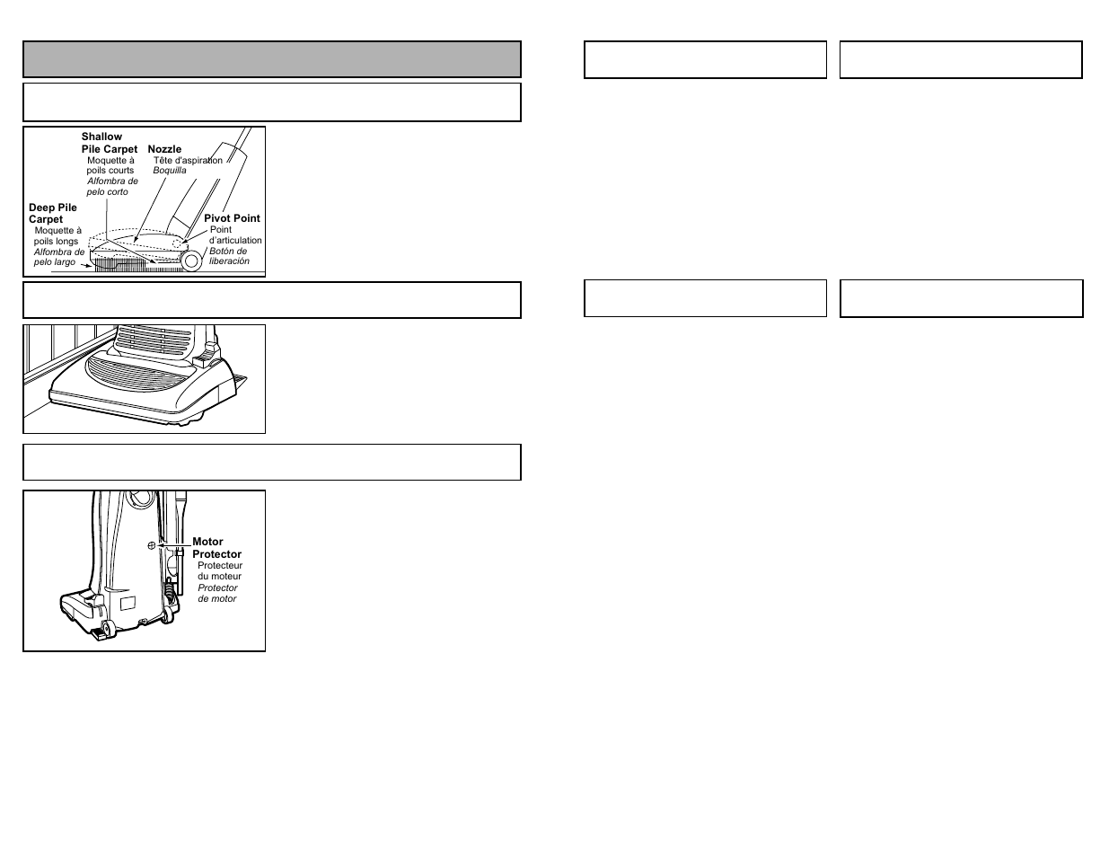 Nettoyage de l'agitateur, Limpieza del agitador, Features | Edge cleaning, Automatic self adjusting nozzle, Motor protector | Panasonic MC-V5745 User Manual | Page 33 / 48