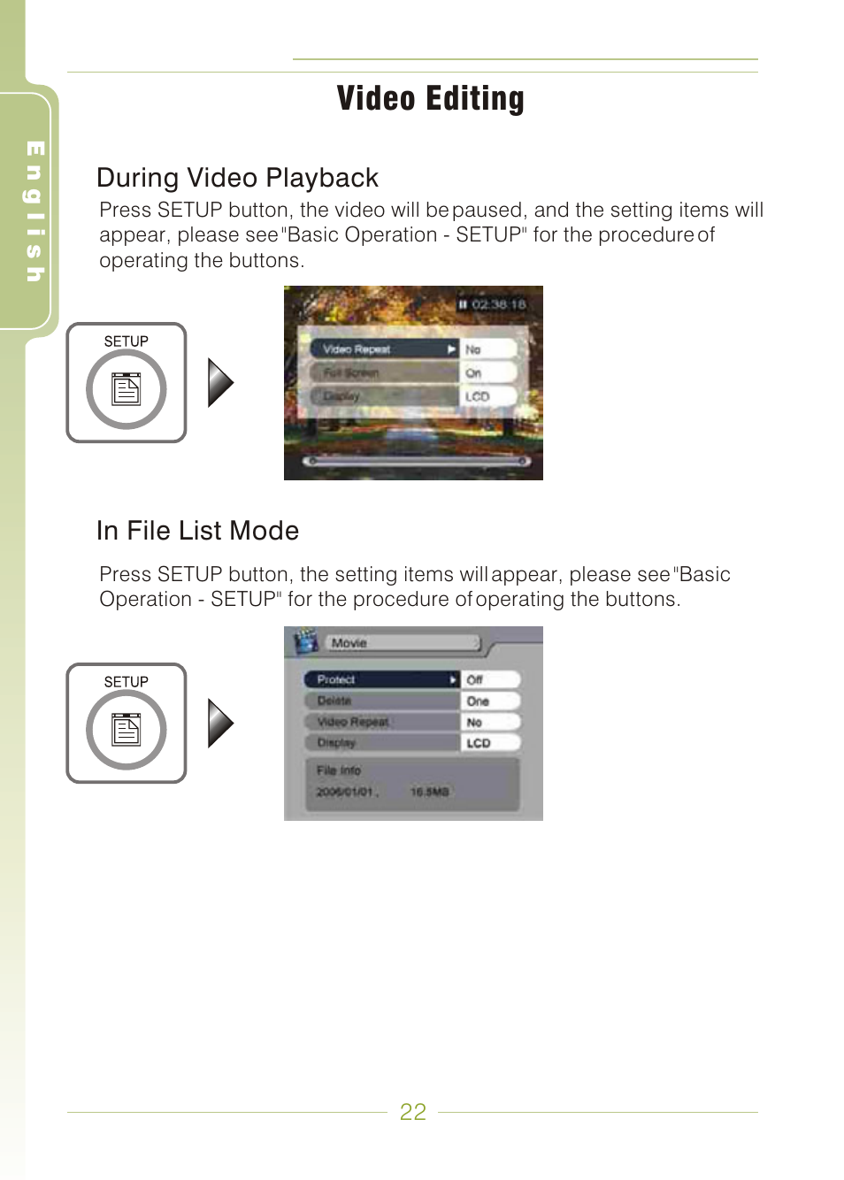 Video editing | Panasonic MDVR-12 User Manual | Page 22 / 38